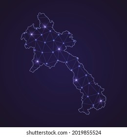 Digital network map of Laos. Abstract connect line and dot on dark background