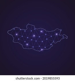 Digital network map of Mongolia. Abstract connect line and dot on dark background