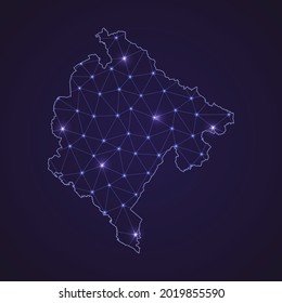 Digital network map of Montenegro. Abstract connect line and dot on dark background