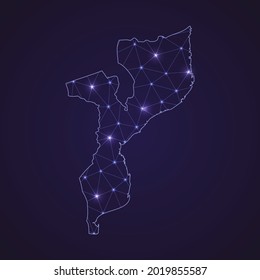 Digital network map of Mozambique. Abstract connect line and dot on dark background