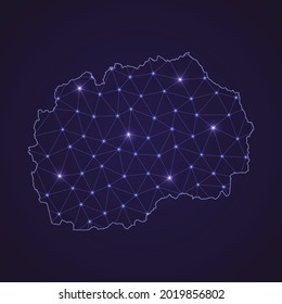 Digital network map of North Macedonia. Abstract connect line and dot on dark background