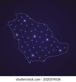 Digital network map of Saudi Arabia. Abstract connect line and dot on dark background