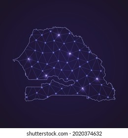 Digital network map of Senegal. Abstract connect line and dot on dark background