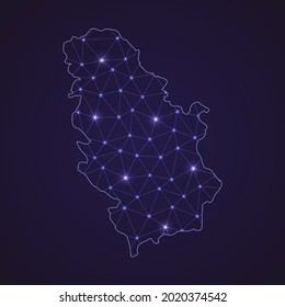 Digital network map of Serbia. Abstract connect line and dot on dark background