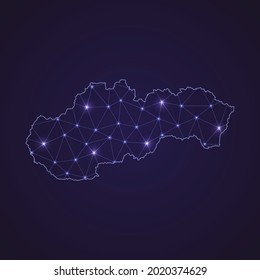 Digital network map of Slovakia. Abstract connect line and dot on dark background