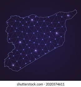 Mapa de red digital de Siria. Resumen de la línea de conexión y punto en el fondo oscuro