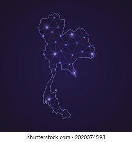 Digital network map of Thailand. Abstract connect line and dot on dark background