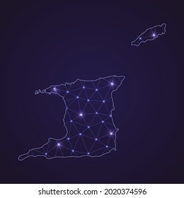 Digital network map of Trinidad and Tobago. Abstract connect line and dot on dark background