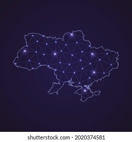 Digital network map of Ukraine. Abstract connect line and dot on dark background