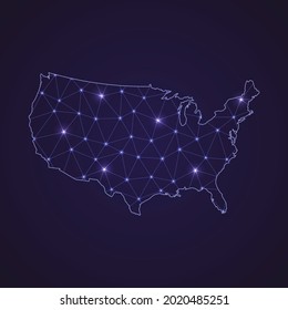 Digital network map of United States. Abstract connect line and dot on dark background