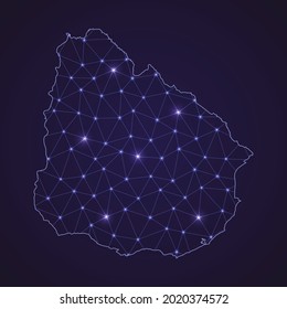 Digital network map of Uruguay. Abstract connect line and dot on dark background
