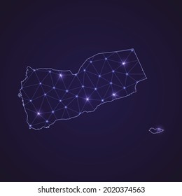Digital network map of Yemen. Abstract connect line and dot on dark background