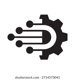 A digital network merging with a mechanical gear representing system integration