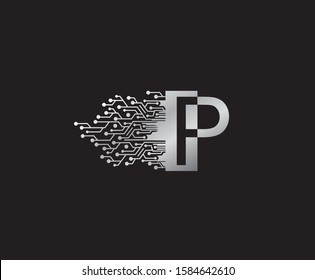Digital Network  P Letter Logo Icon, Metal P Data Design.