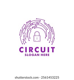Digital Network Padlock logo. Circuit Computing Protection logo vector. Digital circuit futuristic logo design vector template