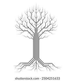 Digital network tree technology. Tree lines isolate on white background. Business innovation technology cyber. Vector illustration.