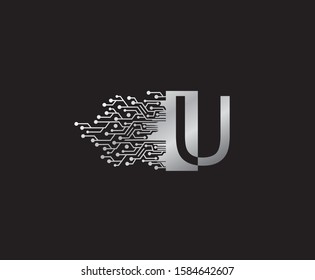 Digital Network  U Letter Logo Icon, Metal U Data Design.