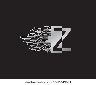 Digital Network  Z Letter Logo Icon, Metal Z Data Design.