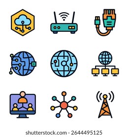 Digital Networking and Connectivity Icons. Icon symbol illustration