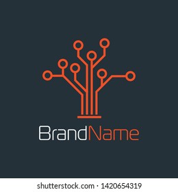 Digital networking logo forms a tree symbol with simple and modern design 