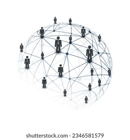 Digital Networks, IT, Global Business Connections - Team Work or Social Media Concept Design, Connected People and Transparent Polygonal Globe, Network Mesh - Web Template Isolated on White Background