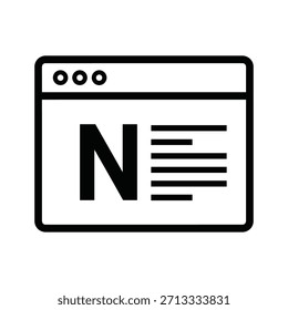 Artigo de notícias digitais ou conteúdo on-line exibido em uma janela do navegador da Web, representado por um ícone simples