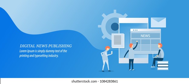 Digital news publication, publishing news on digital media flat design vector illustration