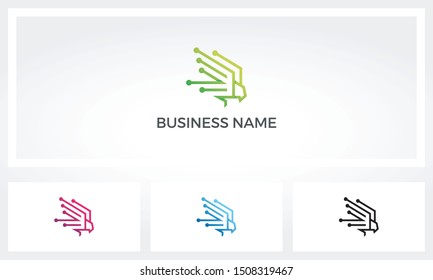 Digital Nodes Flying Bird Logo