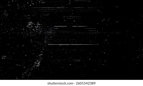 Digital noise. Abstract distortion static texture. Vector. Minimalistic digital glitch art. pixel graphics. VHS grainy texture. Black background. Retro game aesthetics backdrop.