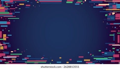 Digital noise background. Video game glitch screen frame with pixel distortion texture, retro TV with data error cyberpunk glitch effect and signal loss. Vector pixelated banner.