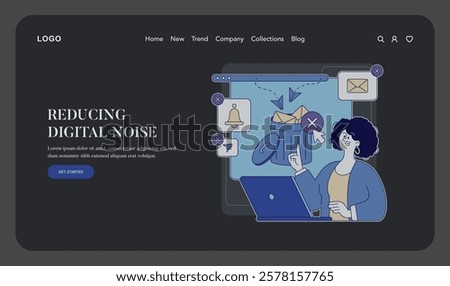 Digital noise reduction concept. Focus on decluttering online spaces for enhanced productivity and well-being. Combines digital wellness strategies with practical visual actions like deleting messages