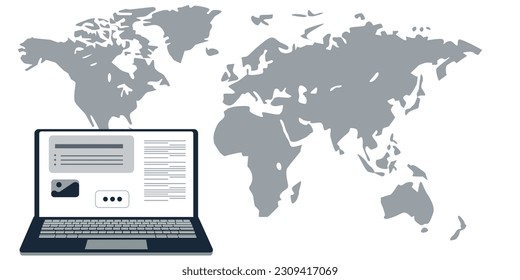 Digital nomad banner. Traveling with a computer. Online job. Concept of digital nomad, remote worker, independent location entrepreneur.