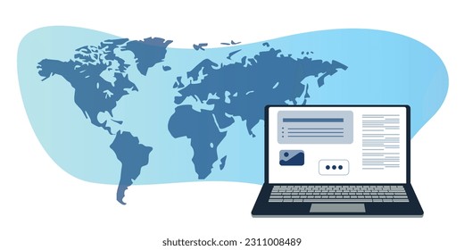 Digital nomad banner. Traveling with a computer. Online job. Concept of digital nomad, remote worker, independent location entrepreneur.
