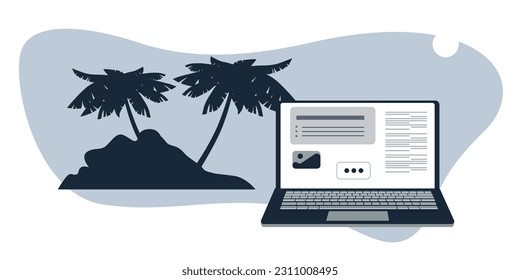 Digital nomad banner. Traveling with a computer. Online job. Concept of digital nomad, remote worker, independent location entrepreneur.