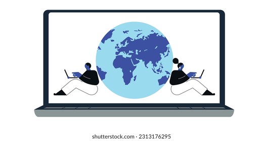 Digital nomad banner. Traveling with a computer. Online job. Concept of digital nomad, remote worker, independent location entrepreneur.