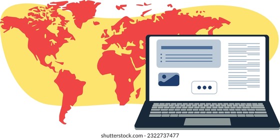Digital nomad banner. Traveling with a computer. Online job. Concept of digital nomad, remote worker, independent location entrepreneur.