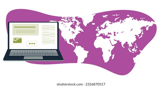  Digital nomad banner. Traveling with a computer. Online job. Concept of digital nomad, remote worker, independent location entrepreneur.