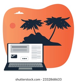 Digital nomad banner. Traveling with a computer. Online job. Concept of digital nomad, remote worker, independent location entrepreneur