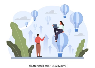 Digital nomad concept. Freelancer working remotely on the laptop computer through the internet from various places. Outsource technology, work tourism. Flat vector illustration