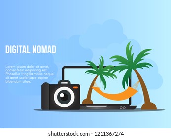 Digital nomad concept. Ready to use vector. Suitable for background, wallpaper, landing page, web, banner and other creative work.