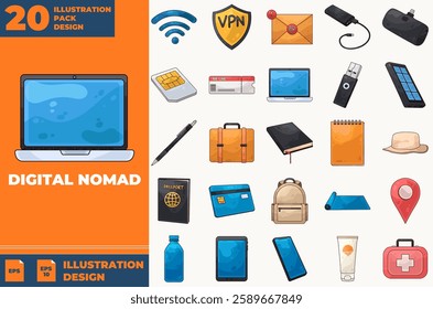 Digital Nomad Editable Illustration Pack Design