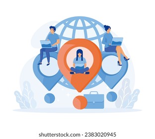 Digital nomad, freedom to work anywhere by using computer with internet, work and travel freelancer. flat vector modern illustration