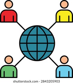 Digital nomad global user icon showing remote workers connected around worldwide globe.