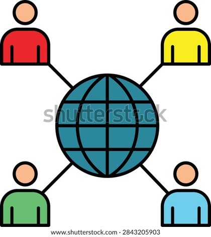 Digital nomad global user icon showing remote workers connected around worldwide globe.