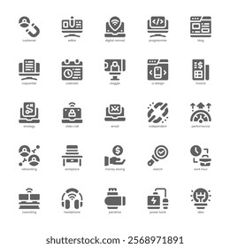 Digital Nomad Icon pack for your website, mobile, presentation, and logo design. Digital Nomad Icon glyph design. Vector graphics illustration and editable stroke.