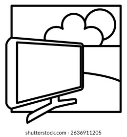 Digital Nomad icon represented by computer, environment Line style.