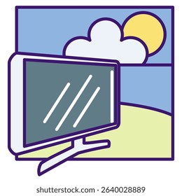 Digital Nomad icon represented by computer, environment Lineal Color style.