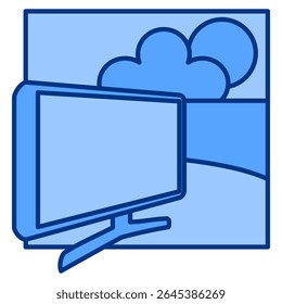 Icono de nómada digital representado por el entorno de la computadora, estilo azul.