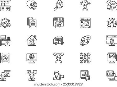 Digital nomad icons collection is a vector illustration with editable stroke.