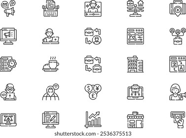 Digital nomad icons collection is a vector illustration with editable stroke.